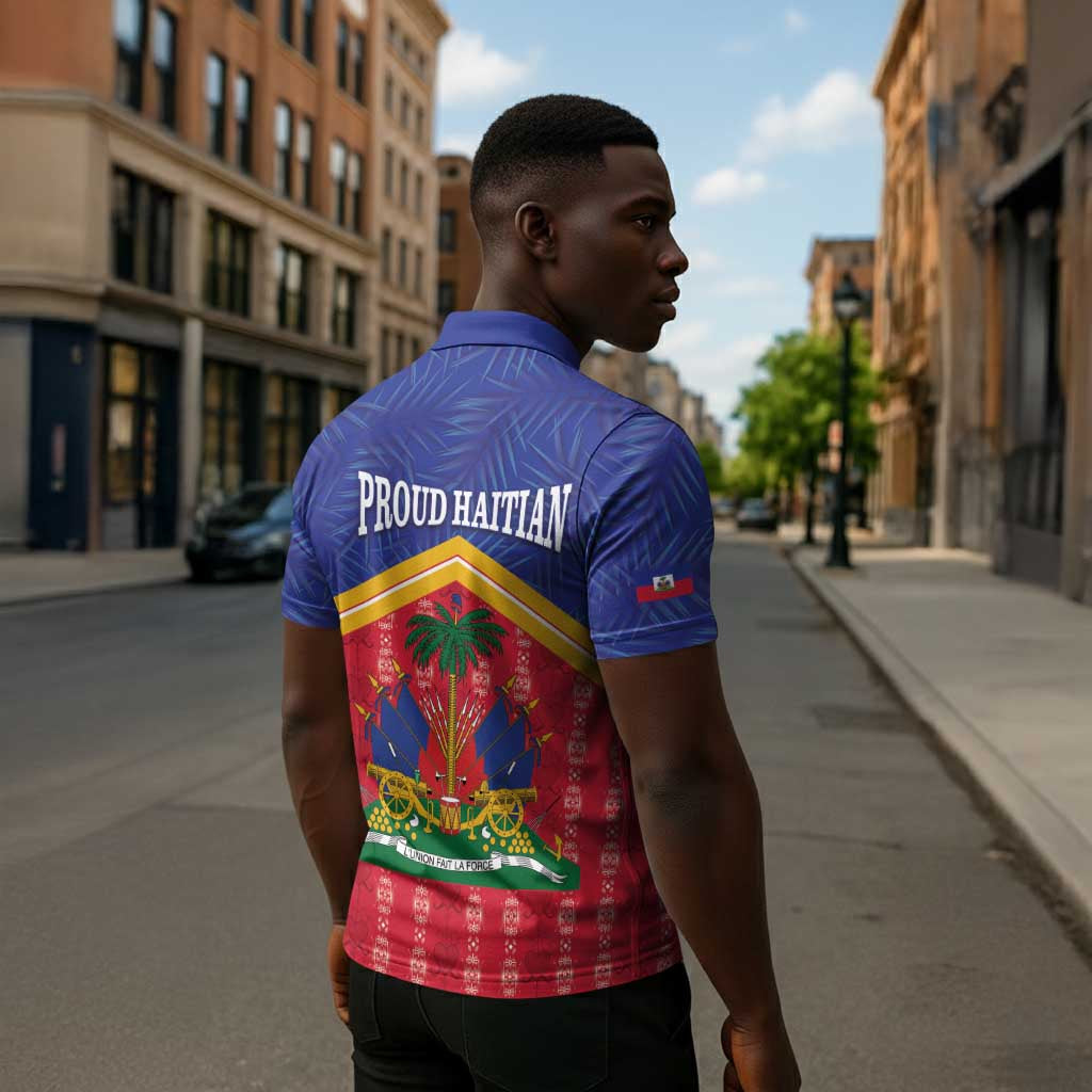 Afro-Haitians Zipper Polo Shirt Proud Ayiti Veve Vodou Royal Palm Leaves - Wonder Print Shop