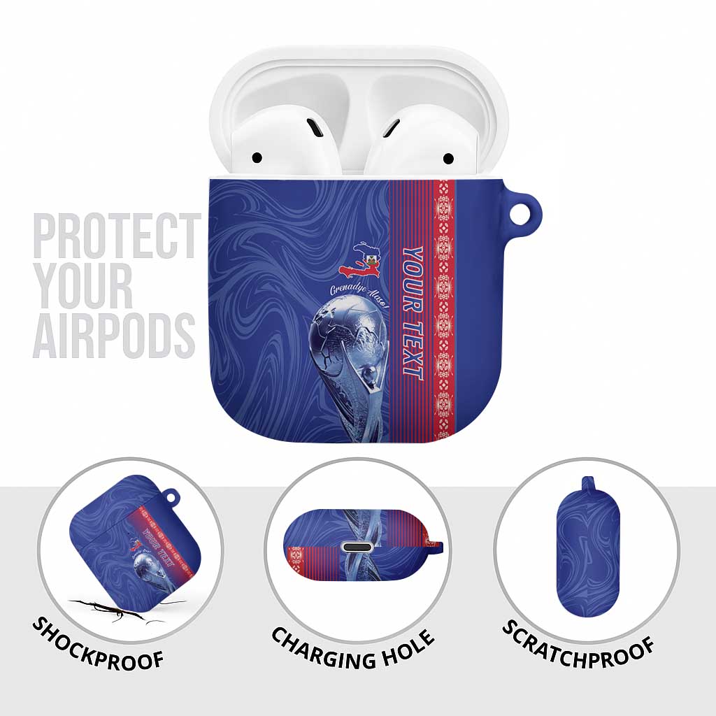 Custom Afro-Haiti Football AirPods Case 2026 Grenadye Alaso Blue Version - Wonder Print Shop