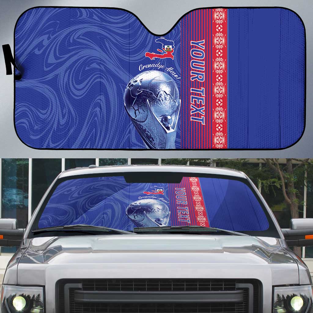 Custom Afro-Haiti Football Auto Sun Shade 2026 Grenadye Alaso Blue Version - Wonder Print Shop