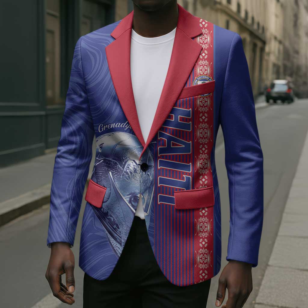 Custom Afro-Haiti Football Blazer 2026 Grenadye Alaso Blue Version - Wonder Print Shop