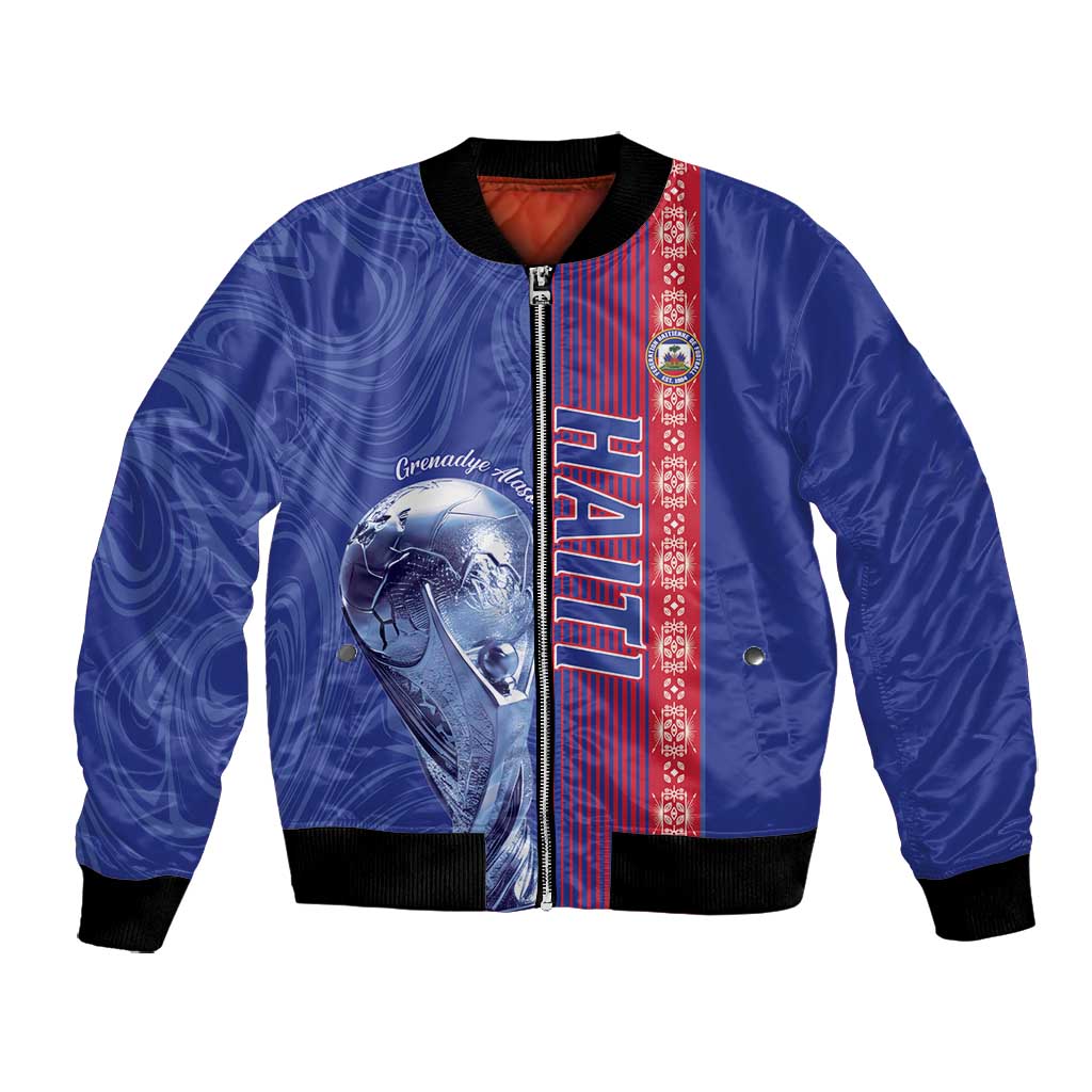 Custom Afro-Haiti Football Bomber Jacket 2026 Grenadye Alaso Blue Version - Wonder Print Shop