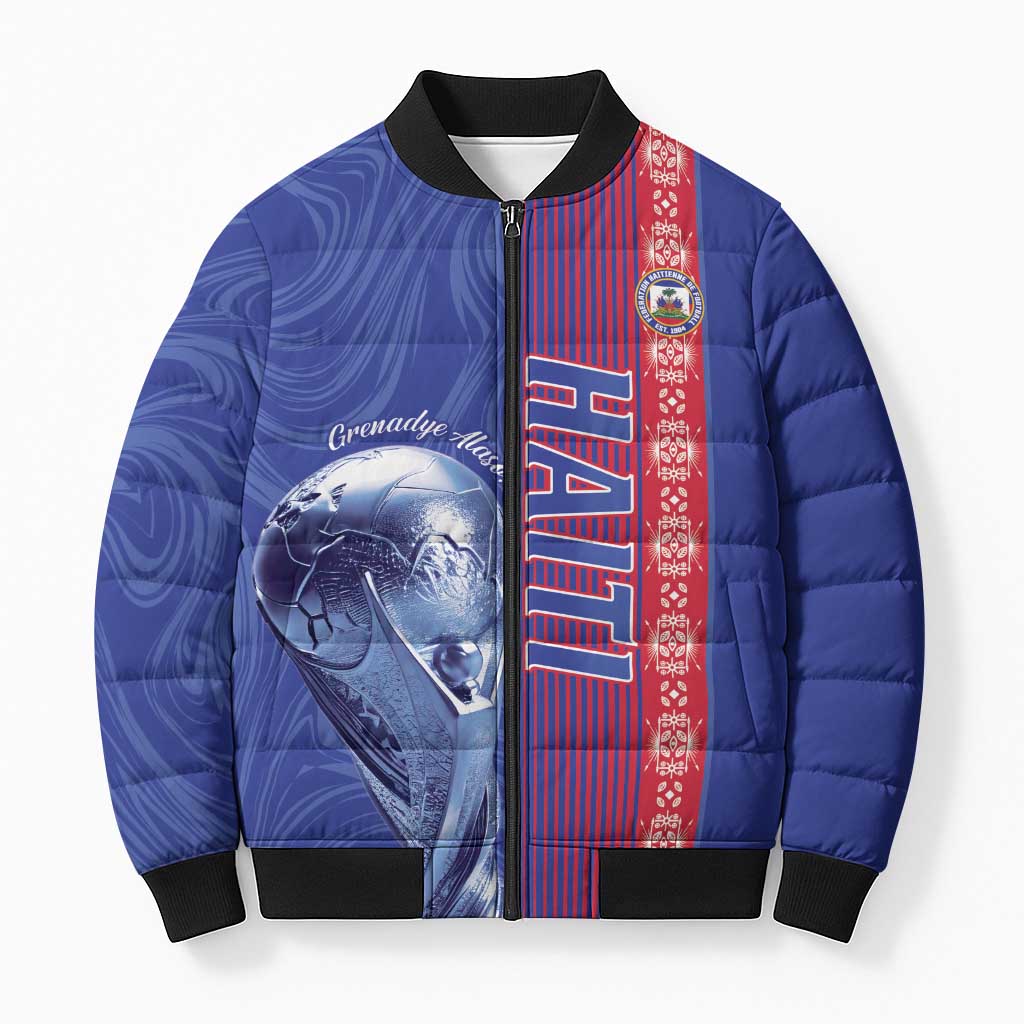 Custom Afro-Haiti Football Bomber Puffer Jacket 2026 Grenadye Alaso Blue Version - Wonder Print Shop