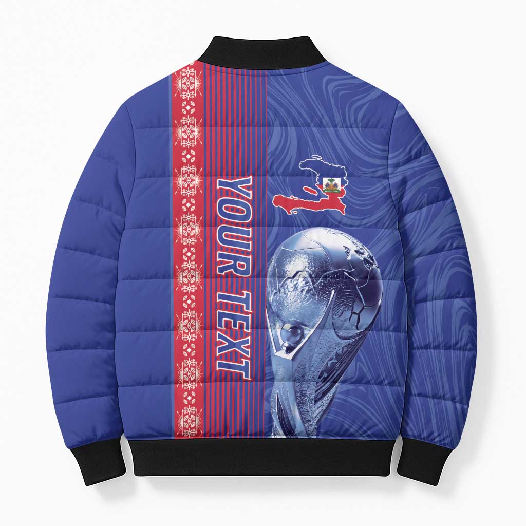 Custom Afro-Haiti Football Bomber Puffer Jacket 2026 Grenadye Alaso Blue Version - Wonder Print Shop