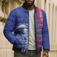 Custom Afro-Haiti Football Bomber Puffer Jacket 2026 Grenadye Alaso Blue Version - Wonder Print Shop