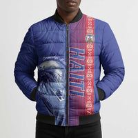 Custom Afro-Haiti Football Bomber Puffer Jacket 2026 Grenadye Alaso Blue Version - Wonder Print Shop