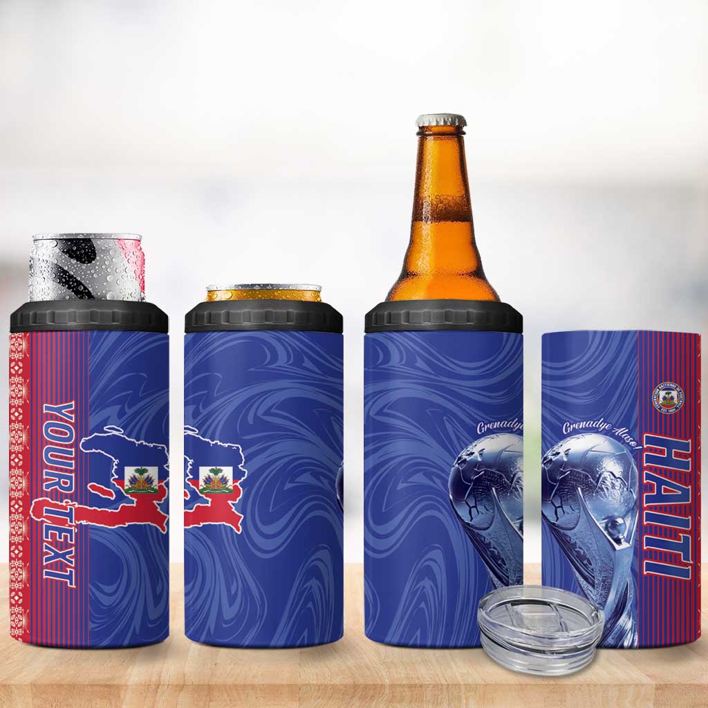 Custom Afro-Haiti Football 4 in 1 Can Cooler Tumbler 2026 Grenadye Alaso Blue Version - Wonder Print Shop