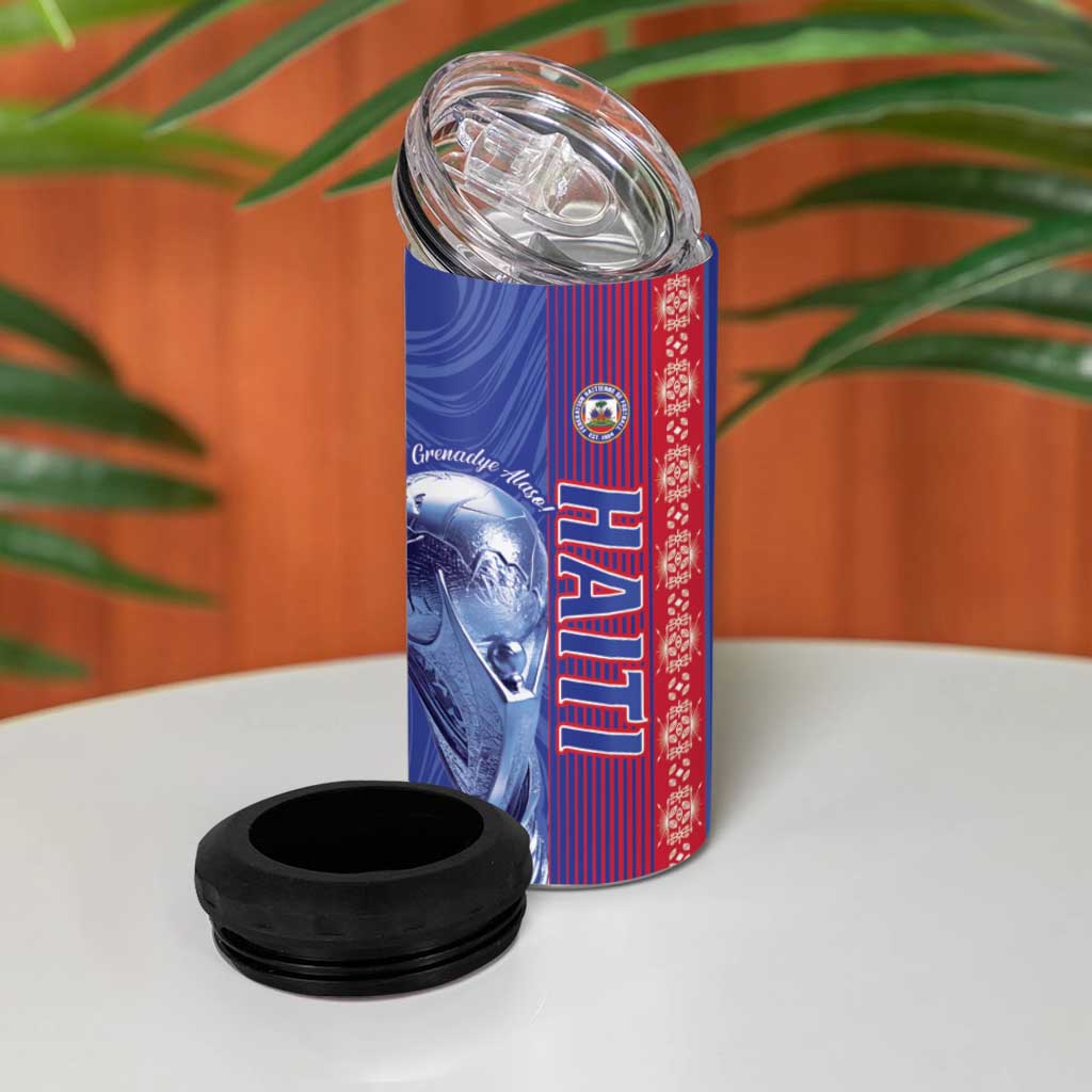 Custom Afro-Haiti Football 4 in 1 Can Cooler Tumbler 2026 Grenadye Alaso Blue Version - Wonder Print Shop