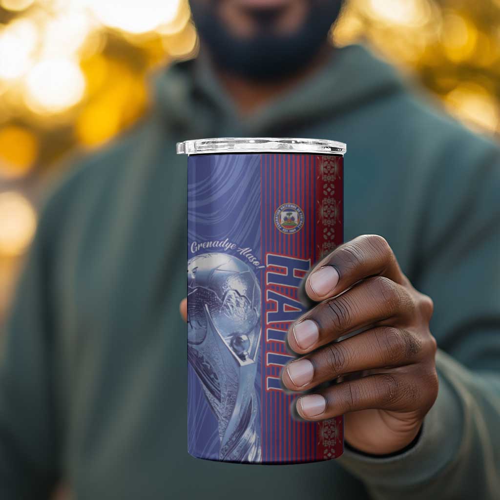 Custom Afro-Haiti Football 4 in 1 Can Cooler Tumbler 2026 Grenadye Alaso Blue Version - Wonder Print Shop
