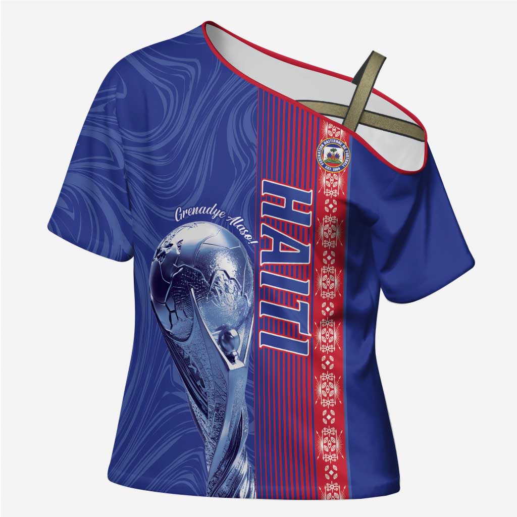 Custom Afro-Haiti Football Cross Shoulder Shirt 2026 Grenadye Alaso Blue Version - Wonder Print Shop
