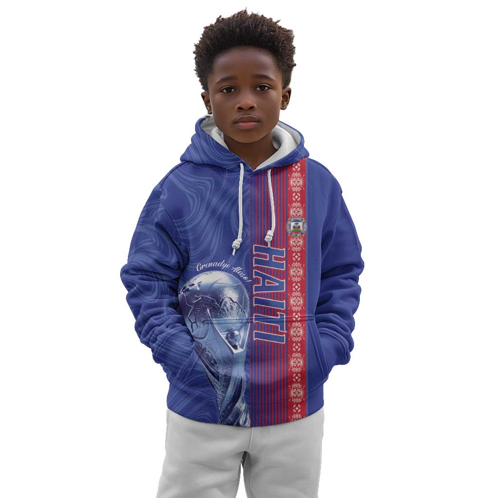 Custom Afro-Haiti Football Kid Hoodie 2026 Grenadye Alaso Blue Version - Wonder Print Shop