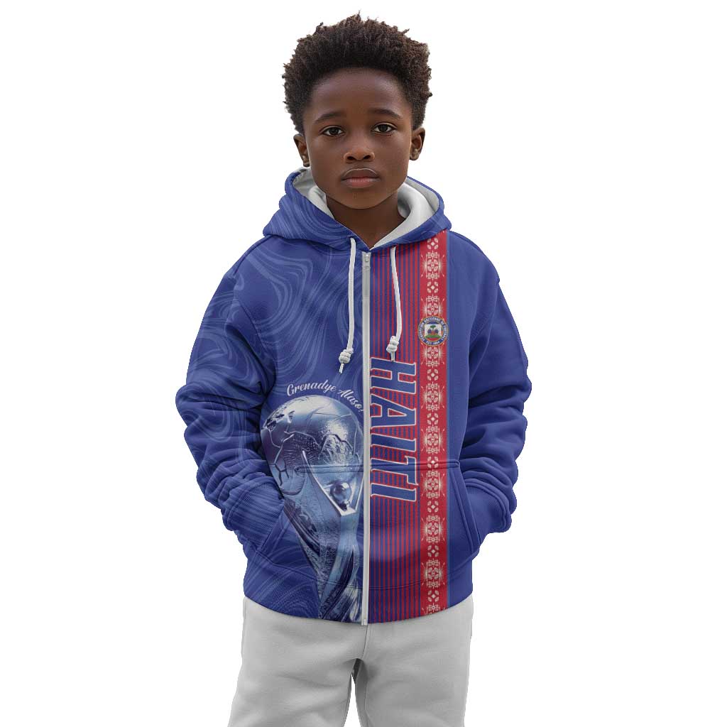 Custom Afro-Haiti Football Kid Hoodie 2026 Grenadye Alaso Blue Version - Wonder Print Shop