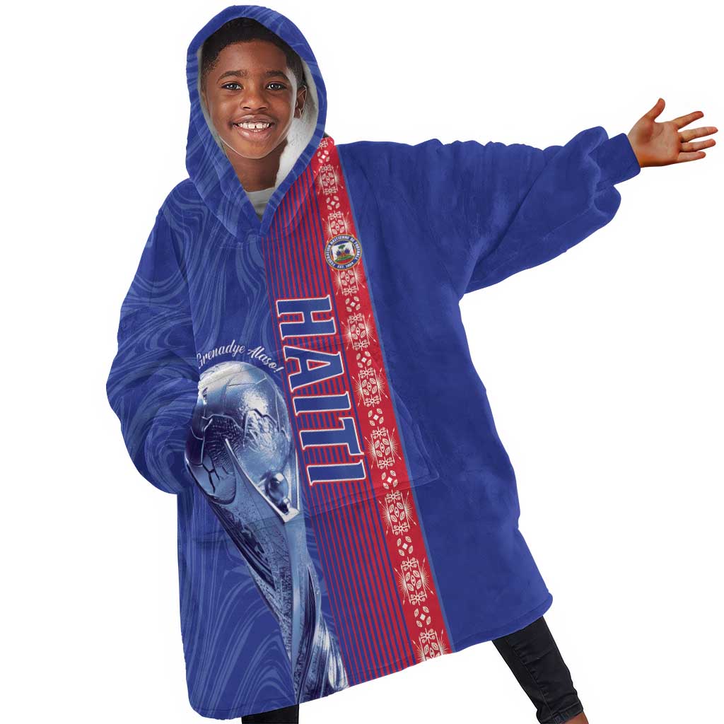 Custom Afro-Haiti Football Kid Wearable Blanket Hoodie 2026 Grenadye Alaso Blue Version - Wonder Print Shop