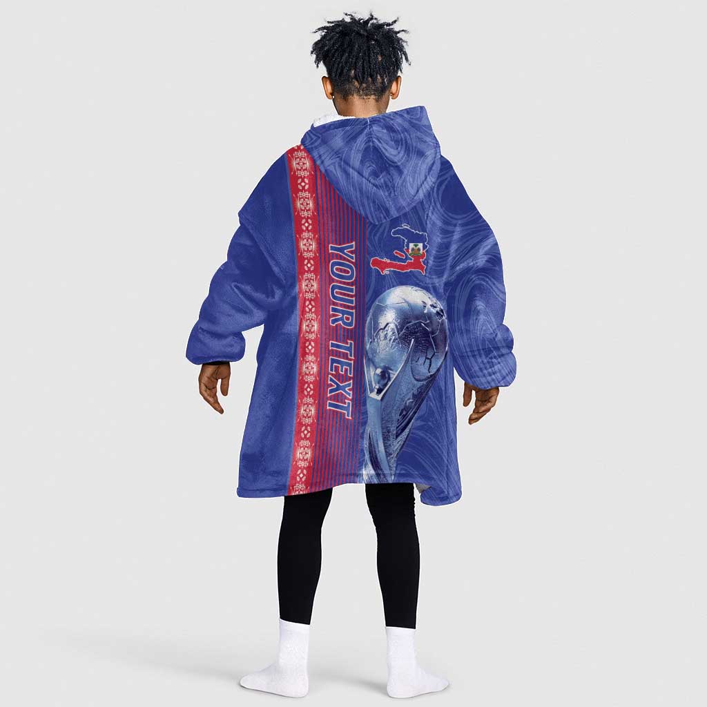 Custom Afro-Haiti Football Kid Wearable Blanket Hoodie 2026 Grenadye Alaso Blue Version - Wonder Print Shop