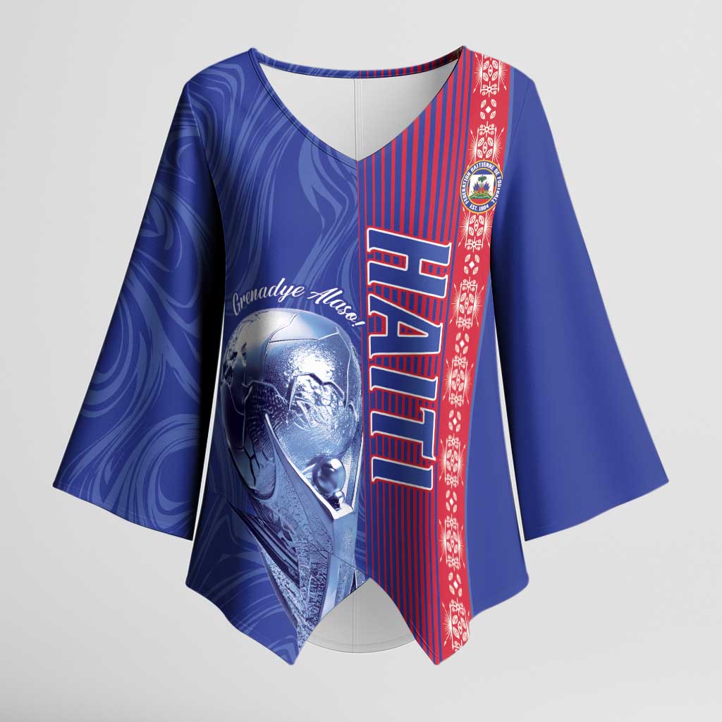 Custom Afro-Haiti Football Kimono Sleeve Blouse 2026 Grenadye Alaso Blue Version - Wonder Print Shop