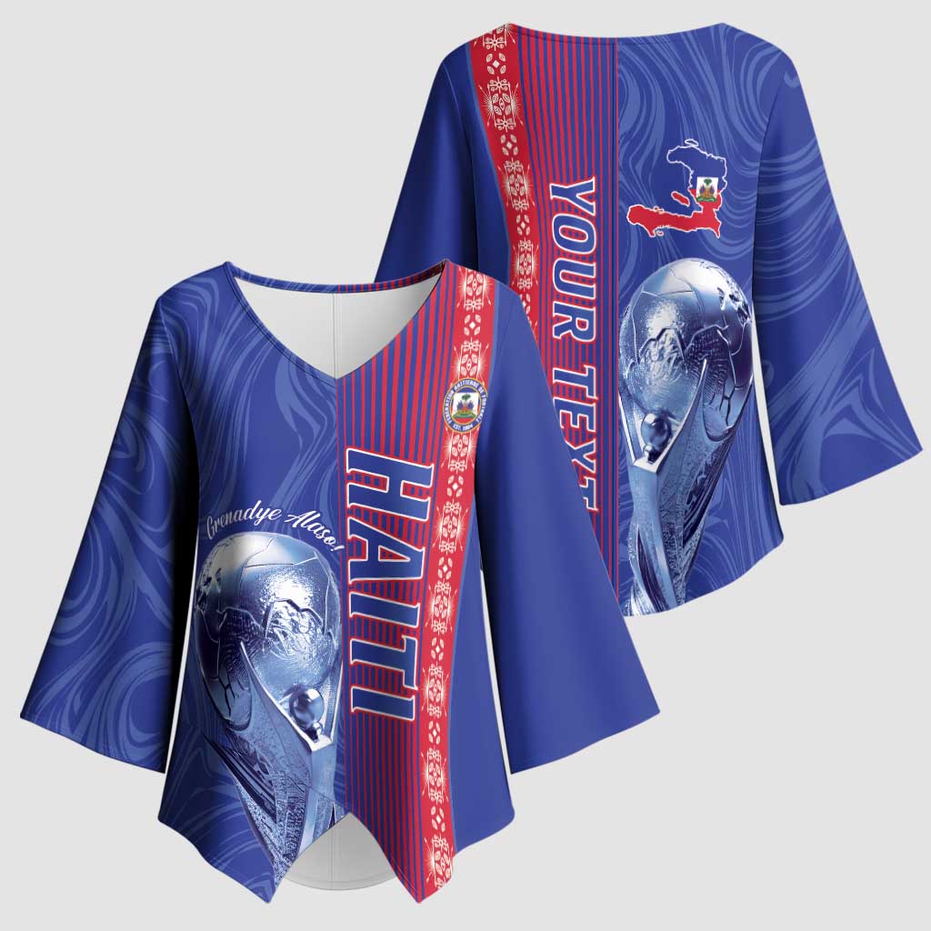 Custom Afro-Haiti Football Kimono Sleeve Blouse 2026 Grenadye Alaso Blue Version - Wonder Print Shop