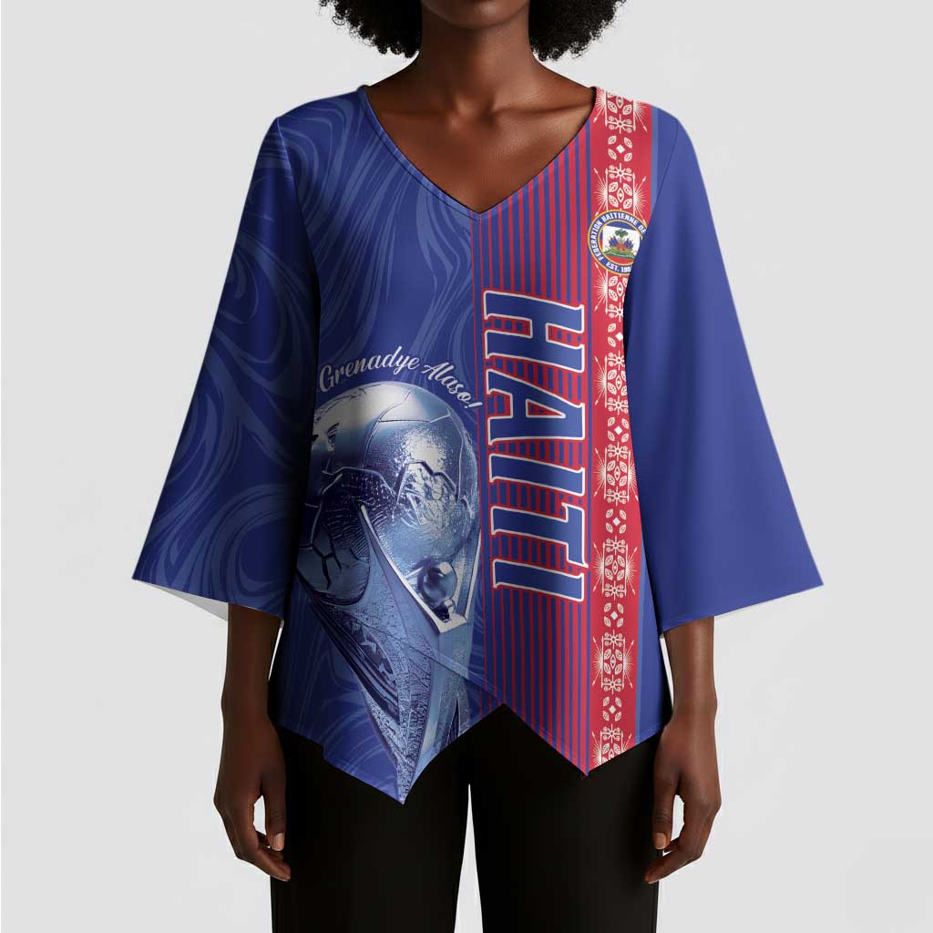 Custom Afro-Haiti Football Kimono Sleeve Blouse 2026 Grenadye Alaso Blue Version - Wonder Print Shop