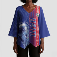 Custom Afro-Haiti Football Kimono Sleeve Blouse 2026 Grenadye Alaso Blue Version - Wonder Print Shop