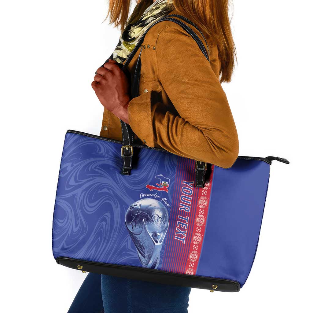 Custom Afro-Haiti Football Leather Tote Bag 2026 Grenadye Alaso Blue Version - Wonder Print Shop