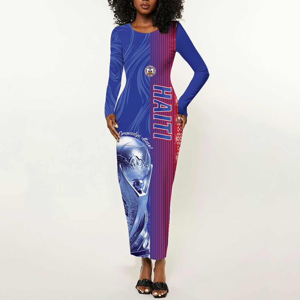 Custom Afro-Haiti Football Long Sleeve Bodycon Dress 2026 Grenadye Alaso Blue Version - Wonder Print Shop