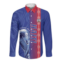 Custom Afro-Haiti Football Long Sleeve Button Shirt 2026 Grenadye Alaso Blue Version - Wonder Print Shop