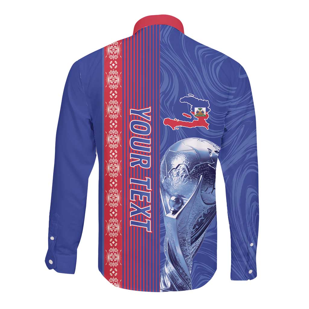 Custom Afro-Haiti Football Long Sleeve Button Shirt 2026 Grenadye Alaso Blue Version - Wonder Print Shop