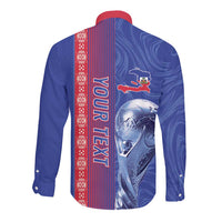 Custom Afro-Haiti Football Long Sleeve Button Shirt 2026 Grenadye Alaso Blue Version - Wonder Print Shop