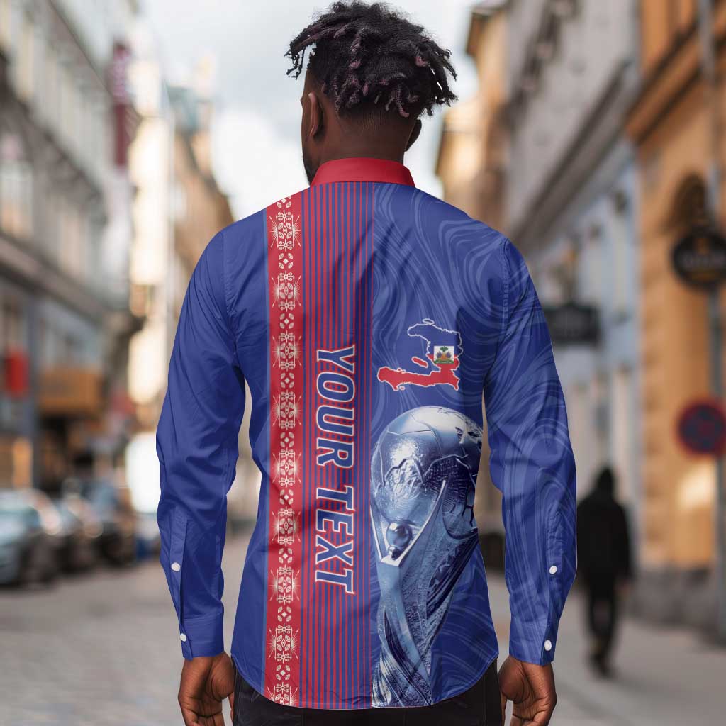 Custom Afro-Haiti Football Long Sleeve Button Shirt 2026 Grenadye Alaso Blue Version - Wonder Print Shop