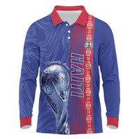 Custom Afro-Haiti Football Long Sleeve Polo Shirt 2026 Grenadye Alaso Blue Version - Wonder Print Shop