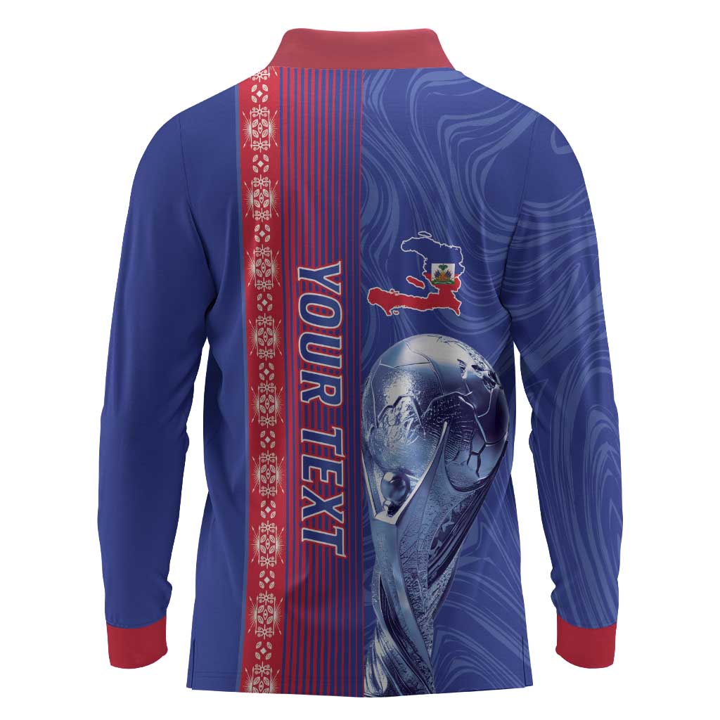 Custom Afro-Haiti Football Long Sleeve Polo Shirt 2026 Grenadye Alaso Blue Version - Wonder Print Shop