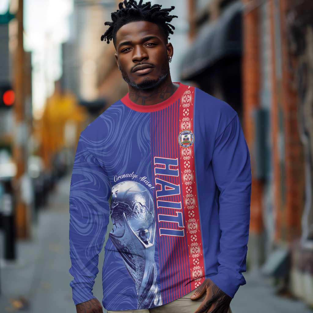 Custom Afro-Haiti Football Long Sleeve Shirt 2026 Grenadye Alaso Blue Version - Wonder Print Shop