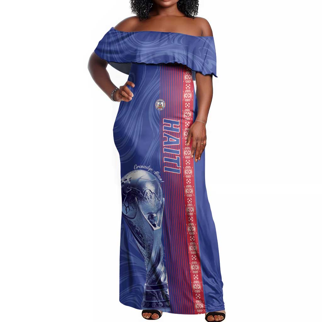 Custom Afro-Haiti Football Off Shoulder Maxi Dress 2026 Grenadye Alaso Blue Version - Wonder Print Shop