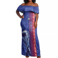 Custom Afro-Haiti Football Off Shoulder Maxi Dress 2026 Grenadye Alaso Blue Version - Wonder Print Shop