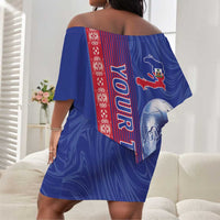 Custom Afro-Haiti Football Off Shoulder Short Dress 2026 Grenadye Alaso Blue Version - Wonder Print Shop