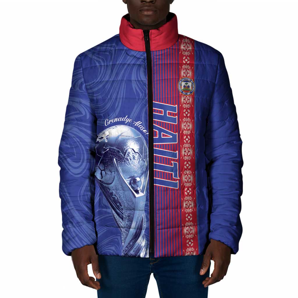 Custom Afro-Haiti Football Padded Jacket 2026 Grenadye Alaso Blue Version - Wonder Print Shop