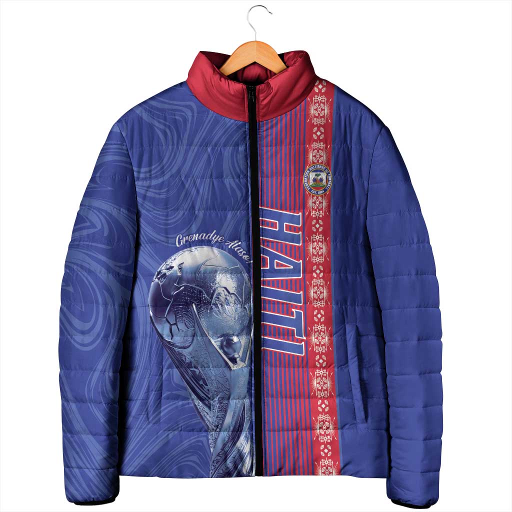 Custom Afro-Haiti Football Padded Jacket 2026 Grenadye Alaso Blue Version - Wonder Print Shop
