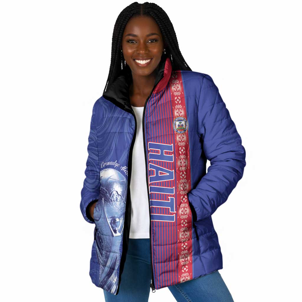 Custom Afro-Haiti Football Padded Jacket 2026 Grenadye Alaso Blue Version - Wonder Print Shop