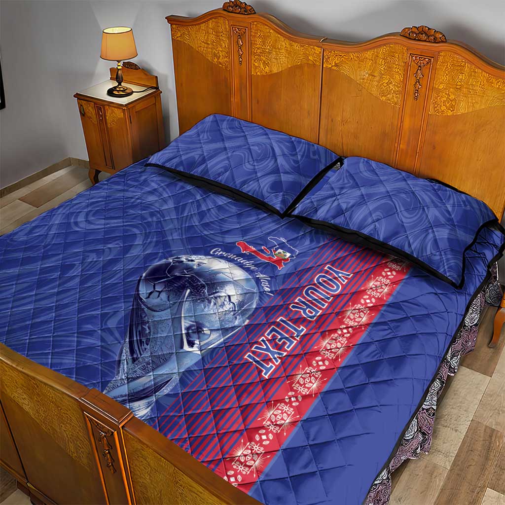 Custom Afro-Haiti Football Quilt Bed Set 2026 Grenadye Alaso Blue Version - Wonder Print Shop
