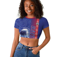 Custom Afro-Haiti Football Raglan Cropped T shirt 2026 Grenadye Alaso Blue Version LT14