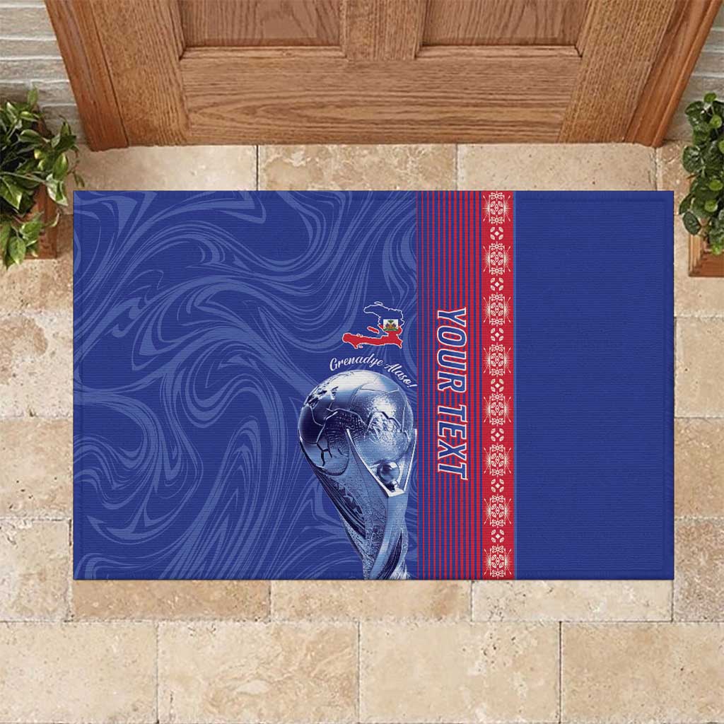 Custom Afro-Haiti Football Rubber Doormat 2026 Grenadye Alaso Blue Version - Wonder Print Shop