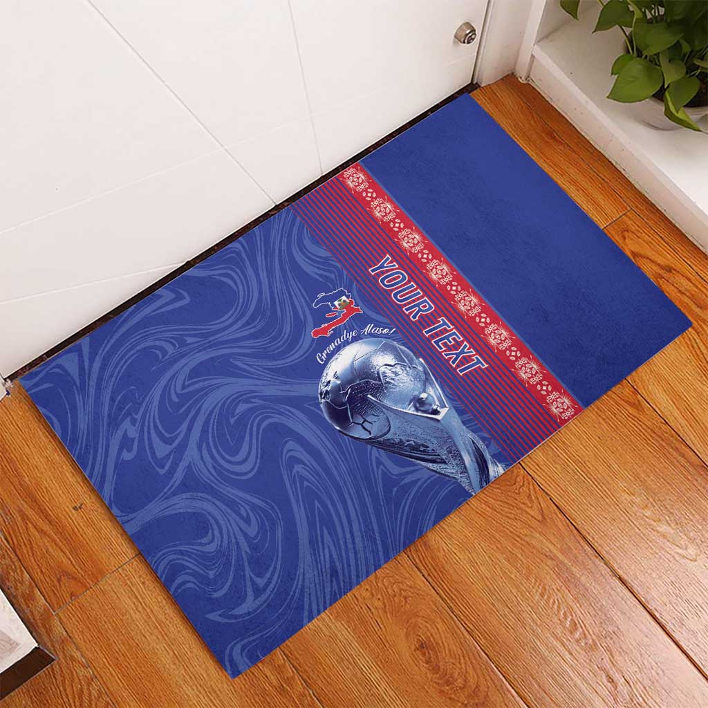 Custom Afro-Haiti Football Rubber Doormat 2026 Grenadye Alaso Blue Version - Wonder Print Shop