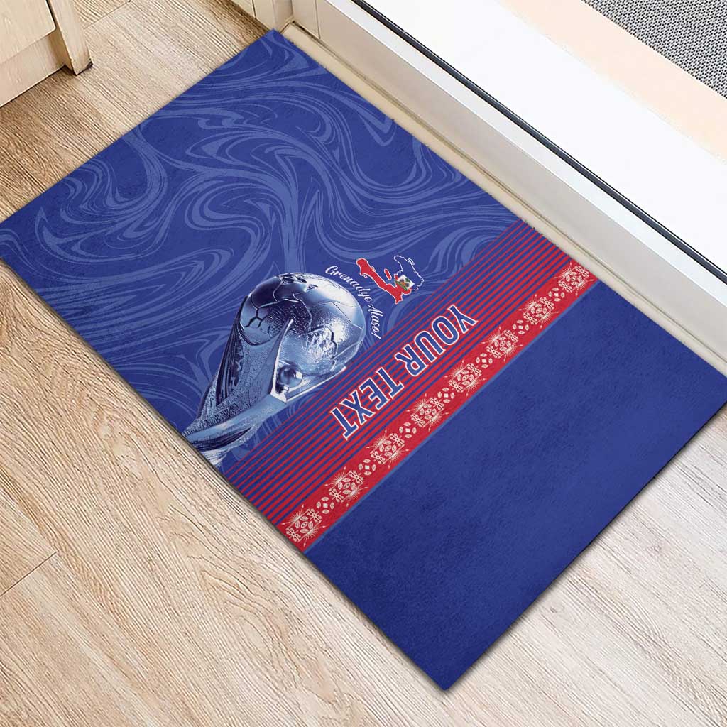 Custom Afro-Haiti Football Rubber Doormat 2026 Grenadye Alaso Blue Version - Wonder Print Shop
