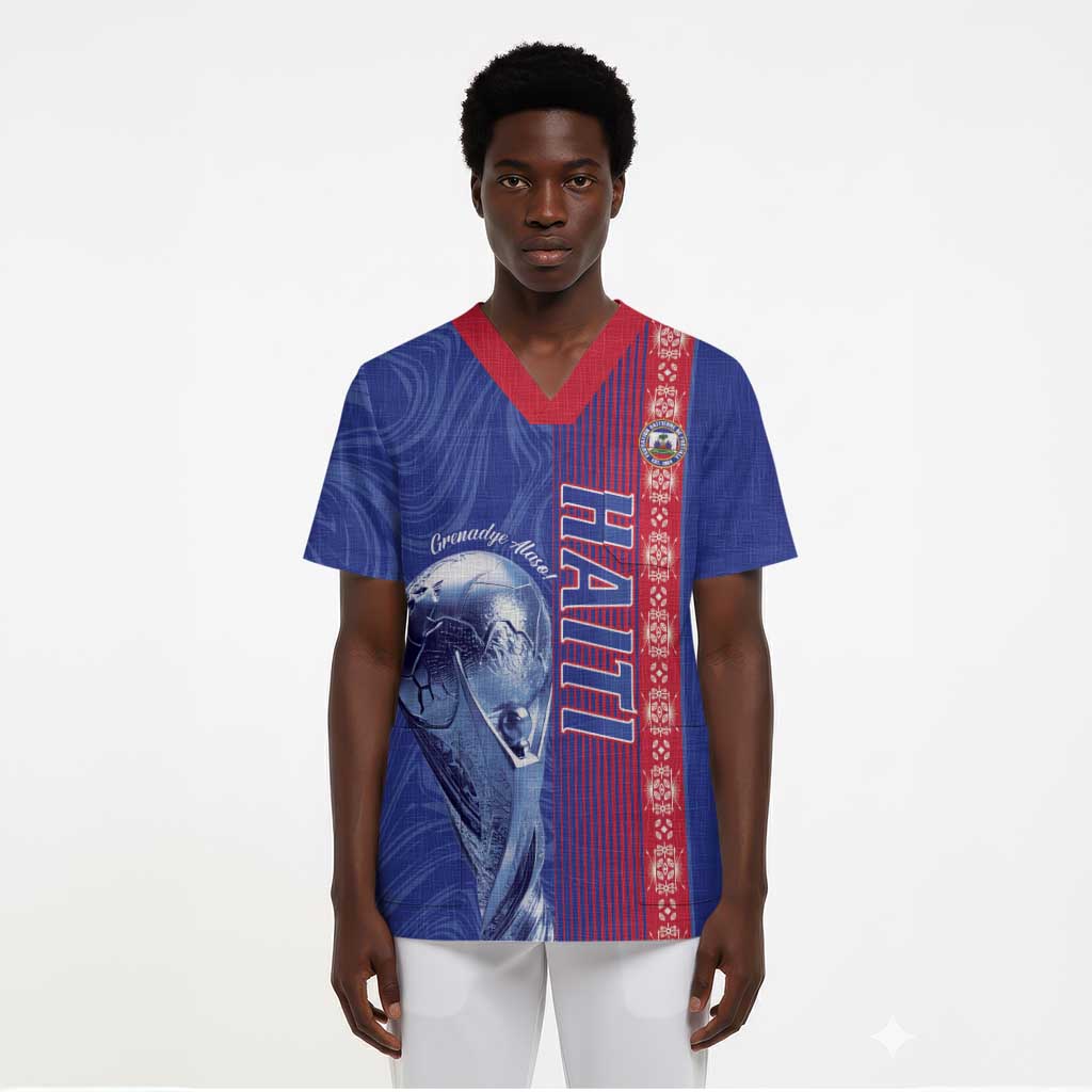 Custom Afro-Haiti Football Scrub Top 2026 Grenadye Alaso Blue Version - Wonder Print Shop