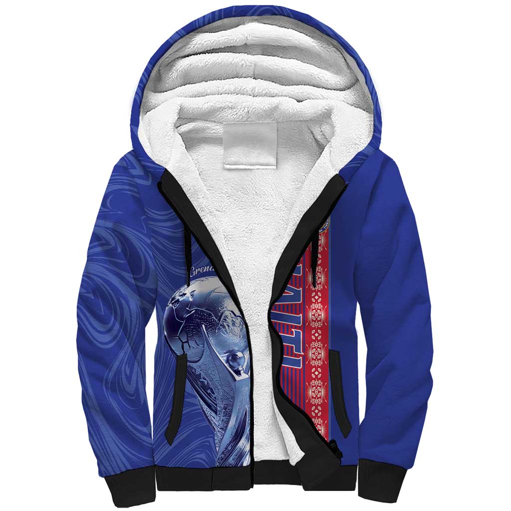 Custom Afro-Haiti Football Sherpa Hoodie 2026 Grenadye Alaso Blue Version - Wonder Print Shop