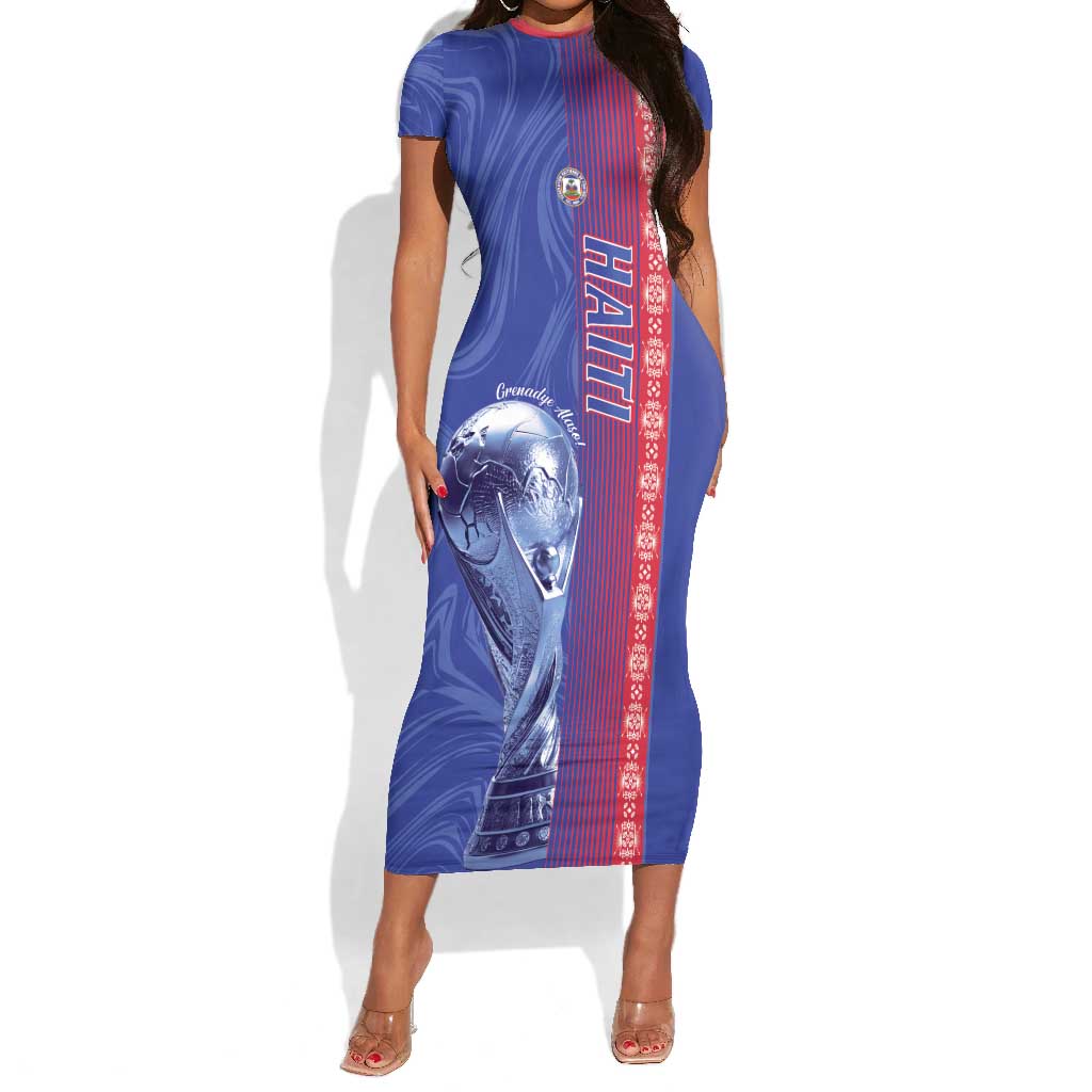 Custom Afro-Haiti Football Short Sleeve Bodycon Dress 2026 Grenadye Alaso Blue Version LT14