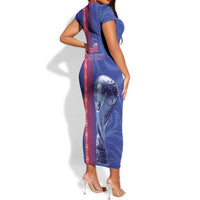 Custom Afro-Haiti Football Short Sleeve Bodycon Dress 2026 Grenadye Alaso Blue Version LT14