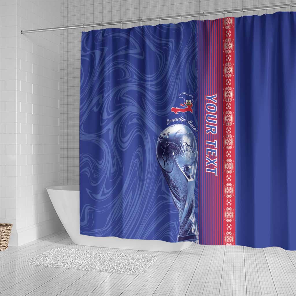 Custom Afro-Haiti Football Shower Curtain 2026 Grenadye Alaso Blue Version - Wonder Print Shop