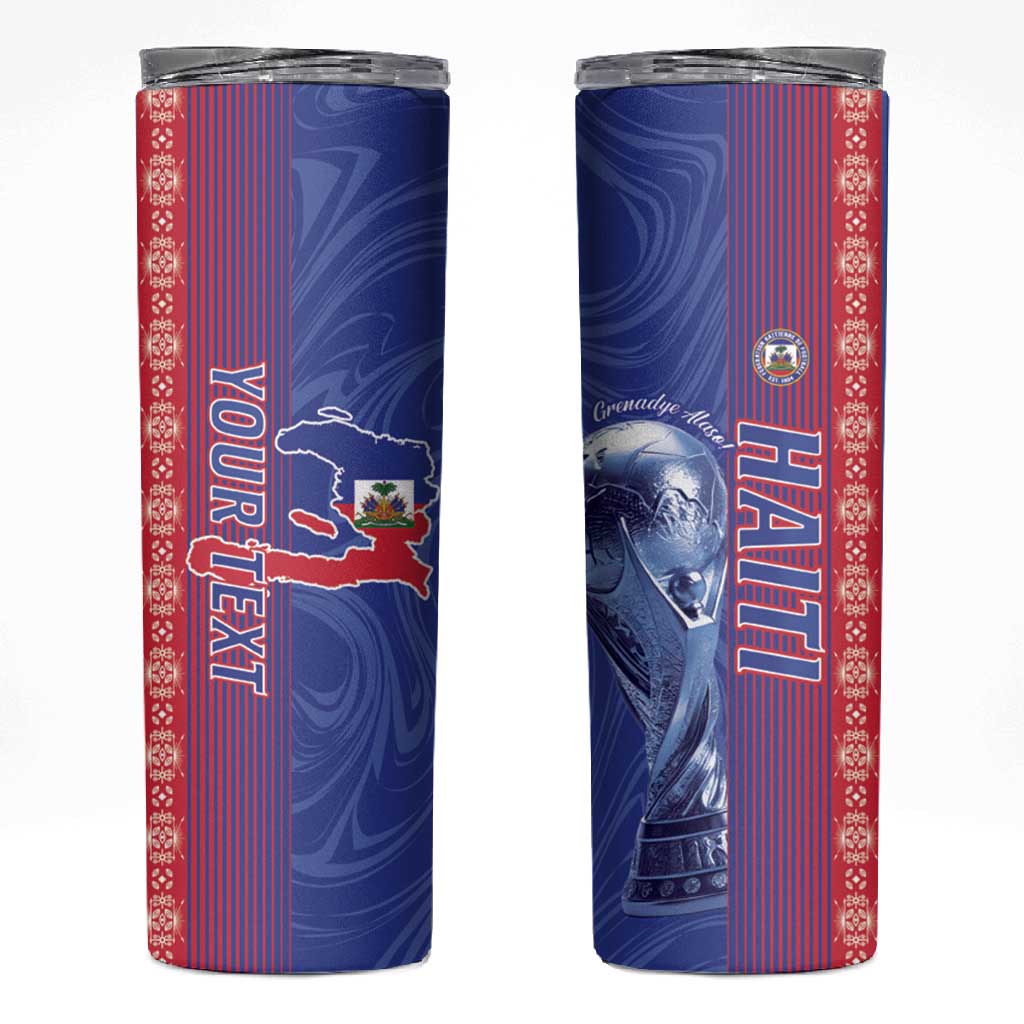 Custom Afro-Haiti Football Skinny Tumbler 2026 Grenadye Alaso Blue Version - Wonder Print Shop