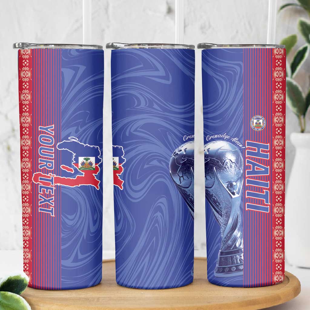 Custom Afro-Haiti Football Skinny Tumbler 2026 Grenadye Alaso Blue Version - Wonder Print Shop