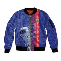 Custom Afro-Haiti Football Sleeve Zip Bomber Jacket 2026 Grenadye Alaso Blue Version - Wonder Print Shop