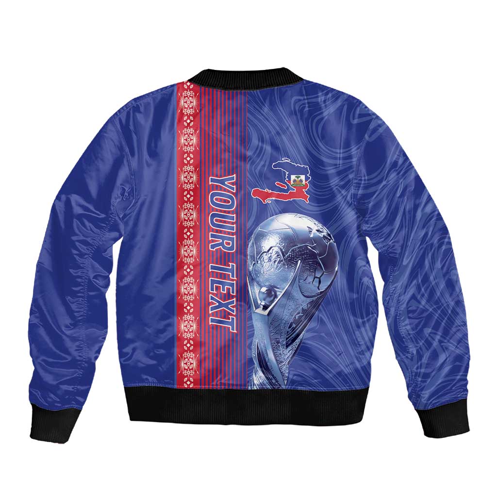 Custom Afro-Haiti Football Sleeve Zip Bomber Jacket 2026 Grenadye Alaso Blue Version - Wonder Print Shop